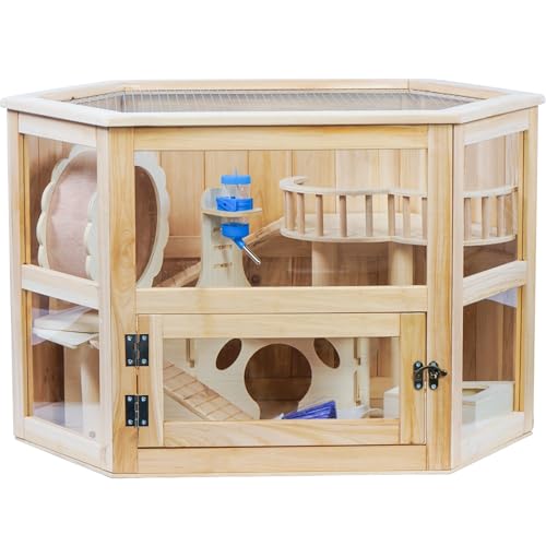 Wooden Hamster Cage 3 Tier Small Animal Cage,Large Syrian Hamster...