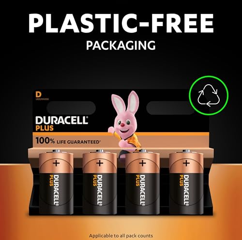 Duracell Plus D Batteries (4 Pack) - Alkaline 1.5V - 100% Life Guaranteed - Reliability For Everyday Devices - 0% Plastic Packaging - 10-Year Storage - LR20 MN1300 - Image 7