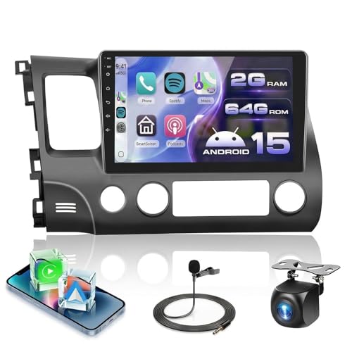 Image of 5GHz-WiFi 2G+64G Car Stereo for Honda Civic 2006 2007 2008 2009 2010 2011 with Wireless Carplay Android Auto, 10.1 inch Touchscreen Android 15 Car Radio Support Bluetooth EQ GPS USB AHD Backup Camera