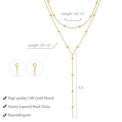 gold necklace for women trendy lariat y necklace dainty 14k gold platedsilver long necklaces for women layered beaded drop necklaces simple y-shaped chain jewelry gifts