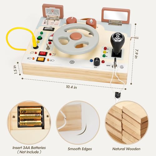 Image of Joyreal Montessori Driving Busy Board with LED Lights for Toddlers | Montessori LED Light Fine Motor Development Cause & Effect Learning Screen-Free Play