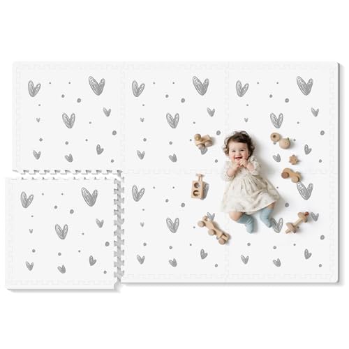 PIGLOG XL Baby Play Mat-72”x 48” Puzzle Play Mat,with 6 Foam Floor Tiles,Interlocking Foam Baby Mat for Babies&Toddlers,Waterproof,Expandable Tiles with Edges,Tummy Time Mat(Love)