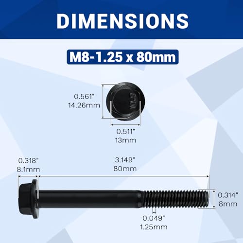 Image of 10-Sets M8-1.25 x 80mm Grade 10.9 Flange Hex Bolts + Flange Nut + Flat Washer + Lock Washer Combo Pack, Black Oxide, for Automotive & Machinery