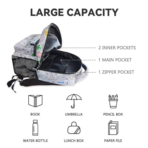 Custom School Backpack for Boys - 17 Inch Grey Hippo Backpacks for Elementary - Cute Lightweight Durable Bookbag for Kids4