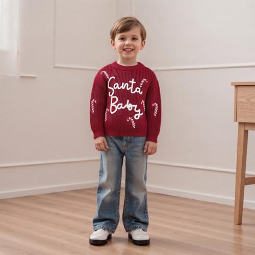 Toddler Baby Boy Girl Christmas Outfit Infant Bow Letter Embroidery Knit Ugly Pullover Sweater Fall Winter Clothes2