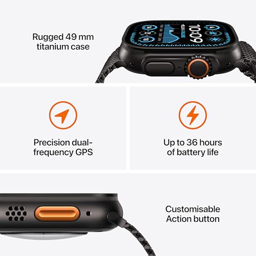 Image of Apple Watch Ultra 2 [GPS + Cellular 49 mm] Smartwatch, Sports Watch with Black Titanium Case with Black Titanium Milanese Loop - L. Fitness Tracker, Precision GPS, Action Button, Carbon Neutral