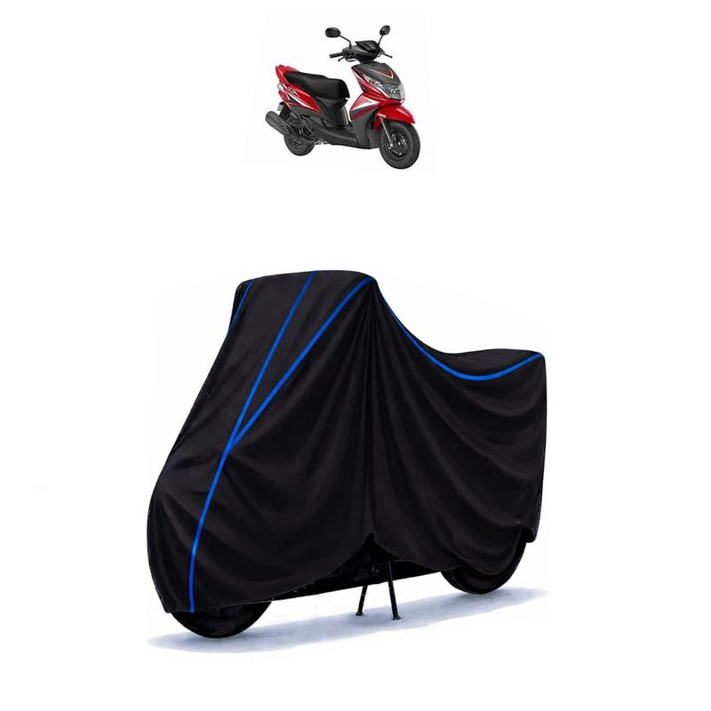 Image of Scooty Cover Water Resistant for RAY Z 113 | Universal Scooter & Bike Cover | Heavy Duty UV Dust, Rain & Scratch Protection | Elastic Fit All Weather Indoor Outdoor | Black with Blue Piping