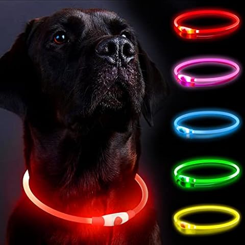 SerDa-Run Light Up Dog Collar for The Dark, with USB Rechargeable, Led Collar, Adjustable Flashing Puppy Collars Three Modes, Basic Small Medium large Dogs Cats, Red Cover