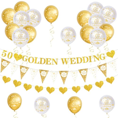 Decoraciones de boda doradas número 50, 23 globos de feliz aniversario, para suministros de fiesta de pareja 50
