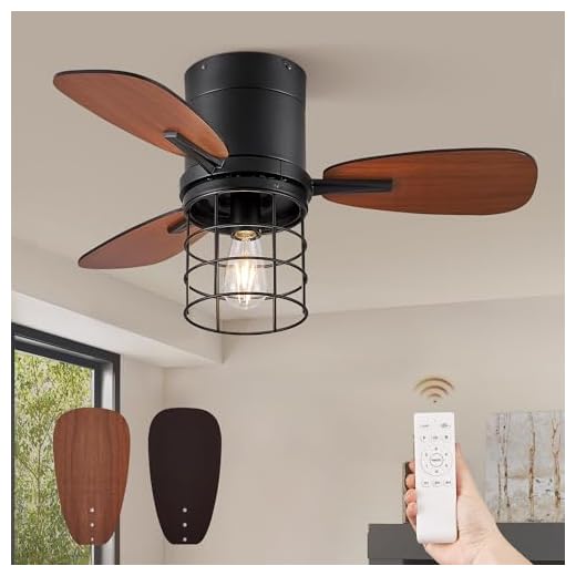 ZMISHIBO Ventilador de Techo Pequeño con Luz, Silencioso, Vintage, Flujo Reversible, 6 Velocidades, con Mando a Distancia, Lampara Ventilador Techo para Interior/Exterior, E27 Bombilla (no Incluida)