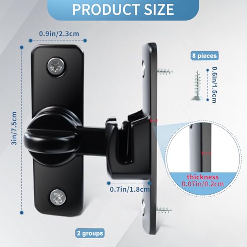 180 Degree Flip Barn Door Lock, Thick Multi-Angle Latch (Black 2pcs)