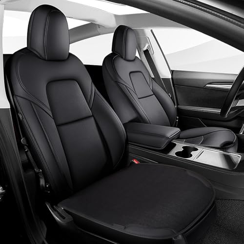 Marjoramy Sitzkissen Auto Vordersitze 51x50cm – Universal Sitzauflagen Auto Atmungsaktiv, rutschfest Autositzschoner Vorne, Weiche Sitzauflage gegen Schwitzen für Autos, SUV, LKW (Schwarz)