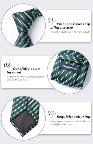 Image of HISDERN Mens Striped Ties Classic Silk Woven Tie and Pocket Square Set Formal Business Necktie Handkerchief for Wedding