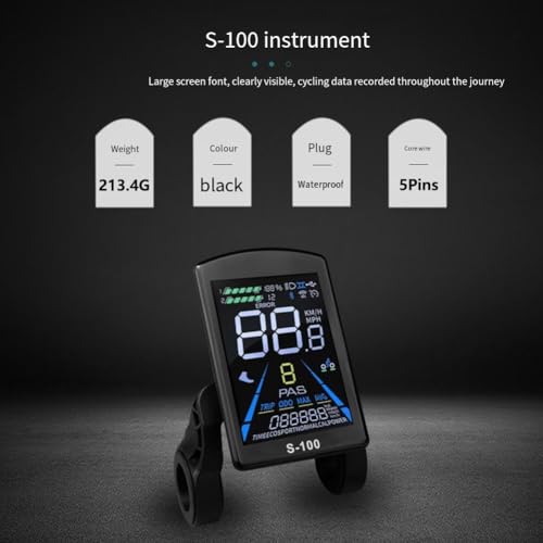 Écran LCD vélo électrique S-100 noir 24V-72V compatible multi-protocoles - 6