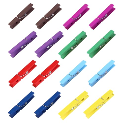 OUNONA 40 Pcs Colored Clothes Wooden, Colored Clothespins for Photos Pictures Crafts, Pictures, Classroom, Laundry, Decorations, Colorful Clothespins Heavy Duty, 2.9 Inch (Random Color)