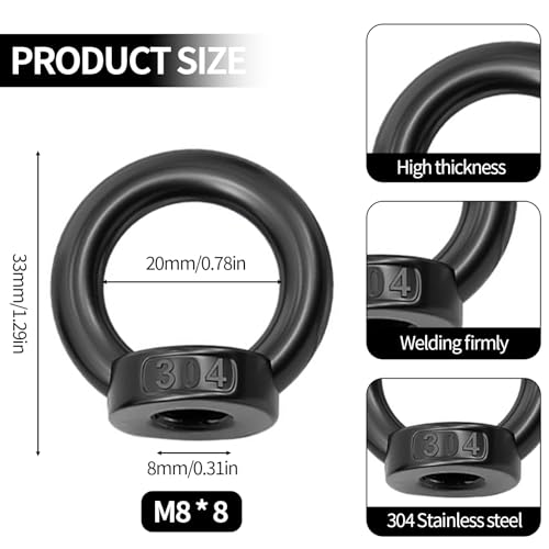 8 Stück Ringmutter M8 Augenmutter 304 Edelstahl Ringmutter M8 Schwarz Gewinde Ösenmutter Ringmuttern Augbolzen für Hängende und Befestigen