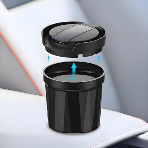 Image of Car Ashtray Detachable Ceramics with Lid Blue Led Light with Removable Lighter USB Charging for Most Car Cup Holder (Grey)