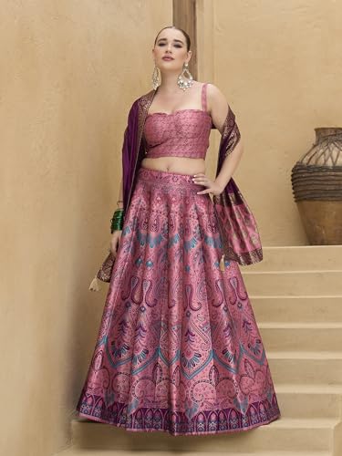 Image of PURVAJA Women's Kanjiwaram Semi-Stitched Lehenga choli