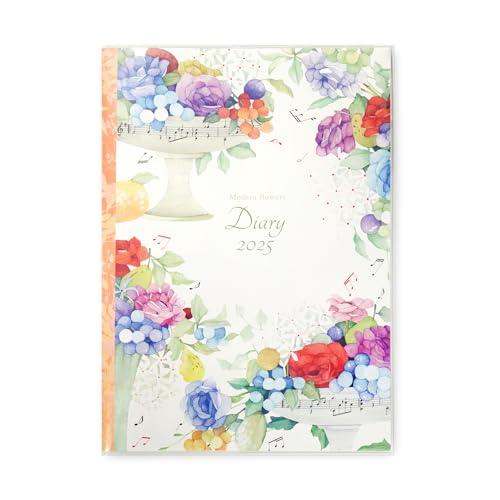 フロンティア 手帳 2025年 A6 マンスリー モダンフラワー オレンジ縦帯 DY-117 (2024年12月始まり)