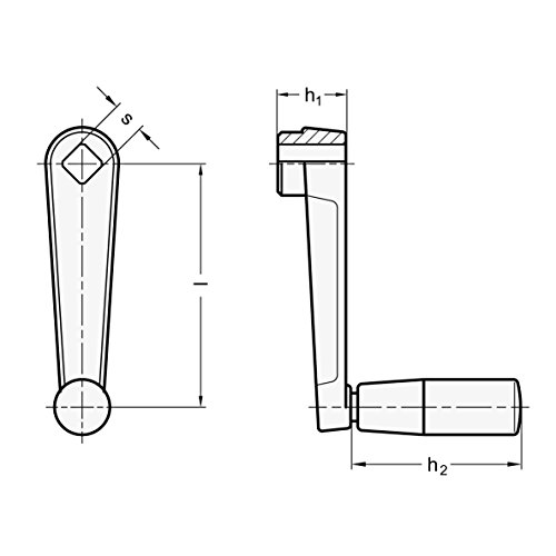 Ganter Normelemente Hand cranks, GN 471-125-V14, Aluminium, with Square, Plastic-Coated, 1 Piece, Matte Black, Vierkant s: 14mm - Image 2