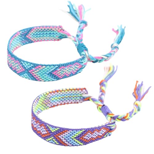 JchEnye Due bracciali da festival, gioielli allo stile bohemiano, bracciali in tessuto, colorati - bracciali d'amicizia, taglia regolabile,...