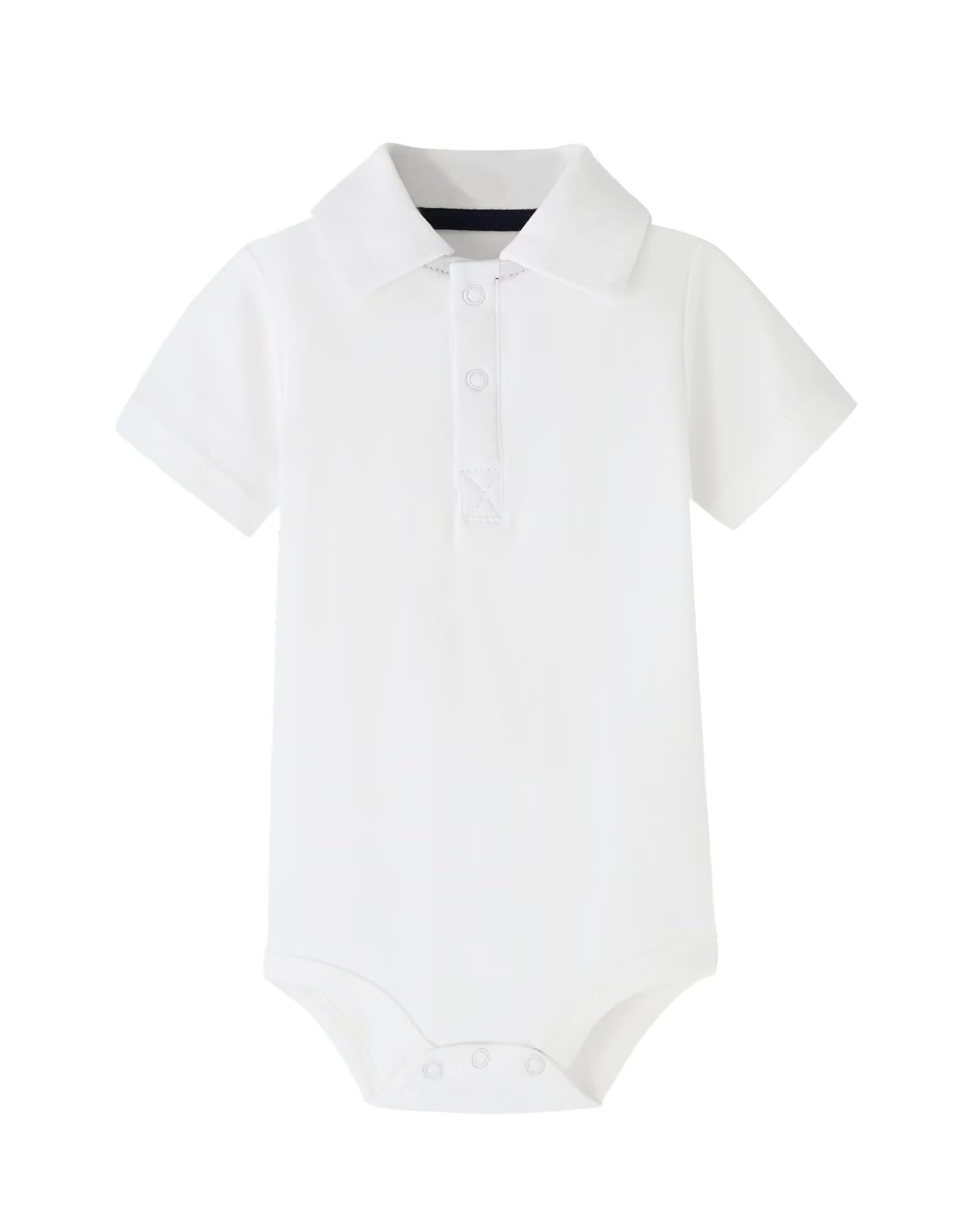 Teach Leanbh Baby Boys Pure Color Cotton Short Long Sleeve Polo Bodysuit 3-24 Months (White, 24Months)