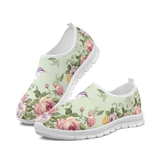 Image of Hummingbird Floral Print Lightweight Walking Shoes for Women Mesh Casual Sneakers Size 5-10.5