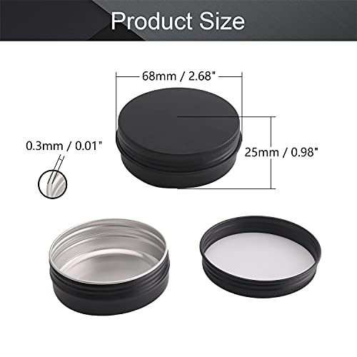 Image of Othmro 6pcs 2oz Metal Round Tins Aluminum Tin Cans Containers with Screw Lid, 68 * 25mm(DxH) Black tin cans for Salve, Spices, Lip Balm, Tea or Candies 60ml