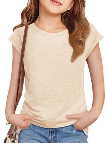 Image of Imily Bela Girls Short Sleeve T Shirts Crew Neck Cap Sleeve Tank Tops Casual Loose Summer Shirt Kids 5-14 Years
