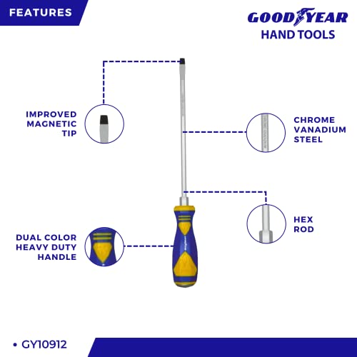 Goodyear Striking Screwdriver Slotted Head, Magnetic Tip, Chrome Vanadium (150mm X 6mm, silver) - Image 3 thumbnail