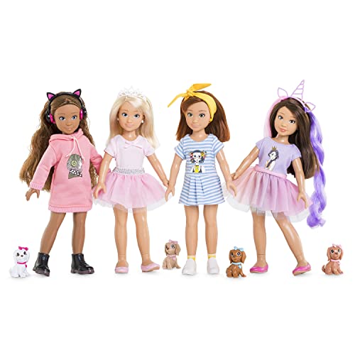Corolle 9000600030 - Girls Luna Einhorn Set, Ankleidepuppe im Sommeroutfit mit Hund, mit Haarband, Ohrringe und extra Gummistiefel, 28cm Spielpuppe mit Vanilleduft, ab 4 Jahren