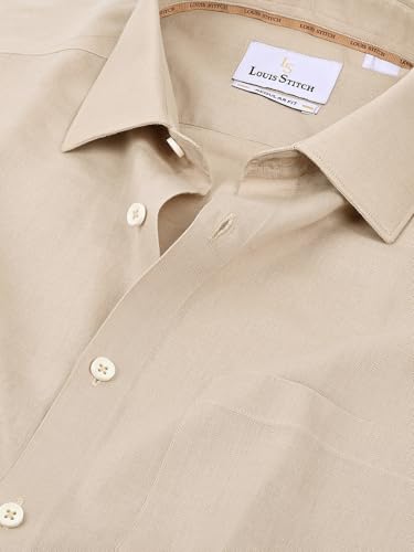 Image of LOUIS STITCH Mens Beige Cotton Linen Full Sleeves Regular Fit Formal Shirt (US402-S1-BERF)