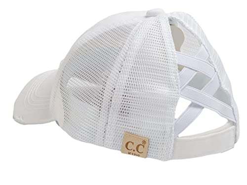 C.C Girls Smile Embroidered Criss Cross Cap Ponytail Hat, White3