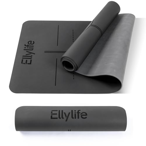 EllyLife Esterilla Yoga Antideslizante con Marcas de Alineación, Caucho Natural y Eco PU Mate,...