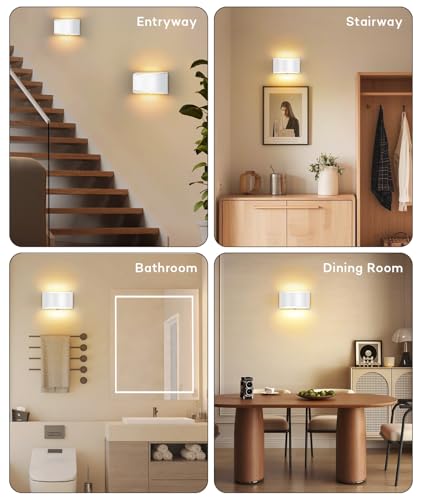 Image of Lightess Modern LED Wall Sconce, Hardwired Indoor Wall Lights Set of 2, 3000K Up and Down Wall Mount Lamp, White Sconces Wall Lighting for Living Room Bedroom Hallway Corridor, Dimmable, Warm White