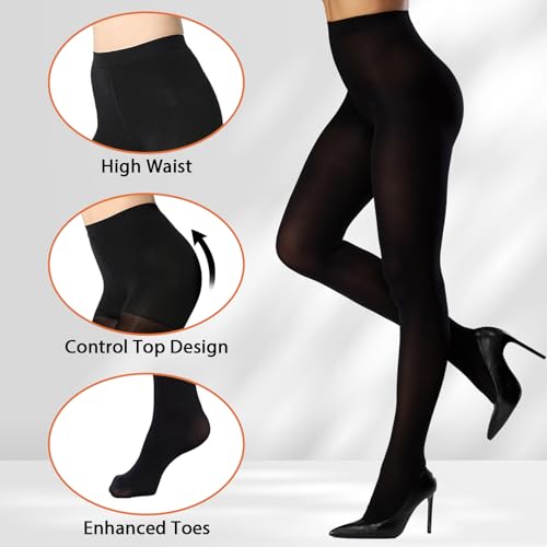 akiido Black Tights for Women, Run Resistant Control Top Panty Hose Opaque Tights, Women's Semi Opaque Tights, Women's Tights3
