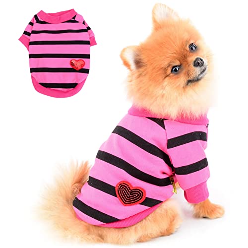 PAIDEFUL Camisas a Rayas para Perros Pequeños Medianos Gatos Chaleco Camiseta con Corazón Rojo Camisetas sin Mangas Transpirables Cachorros Chihuahua Yorkie Ropa Mascotas Verano Rosa XS Cover