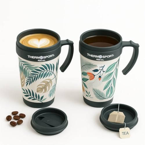 Genérico Termo de Cafe Para Llevar 2uds, Taza Termica de 400ml, Vaso Termico de Doble Pared, Termo Hermetico para Cafe o Te Ideal para Coche, Vasos Termicos para Café Frio y Caliente,Termos para Café