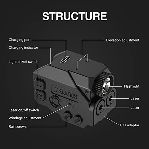 Image of SOLOFISH 500lm Pistol Light and Purple /Infrared (IR) /Green Blue Beam Combo, Rechargeable Aluminum Weapon Light and Beams for Guns with a Rail