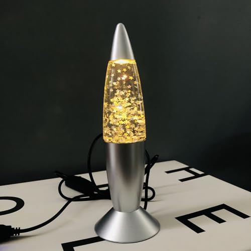 Mini Lava Glitter Lamp with USB Plug Warm White LED Rocket Night Light Sequined Stars for Kid's Gift,Children's Rooms,Bedrooms,Parties Decor (Sequins-Warm Light)