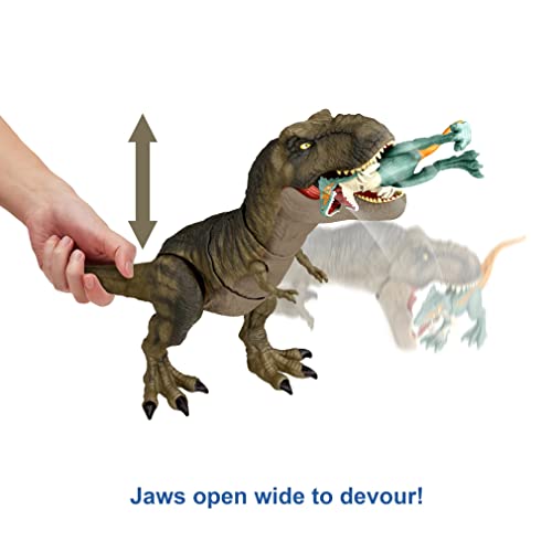 Image of Mattel Jurassic World Dominion Thrash 'N Devour Tyrannosaurus T Rex Action Figure Toy with Sound and Motion for Battle Play