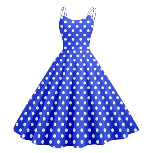 Bauzuoyo Vestidos de noche para boda Curvy Mujer Lunares Vintage Rockabilly Vestidos de Carnaval años 50 Sin Mangas Vestido de Verano Tirantes Espaguetis Vestido Festivo Elegante Vestido de Fiesta