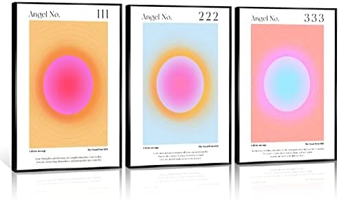 ZIYUAN Black Aluminum Framed Art Colorful Gradient Aura Angel Numbers Poster Sets for Room Aesthetic Positive Quotes Canvas Wall Art Painting Minimalist Y2k Style Wall Decor for Bedroom Office 12x16in