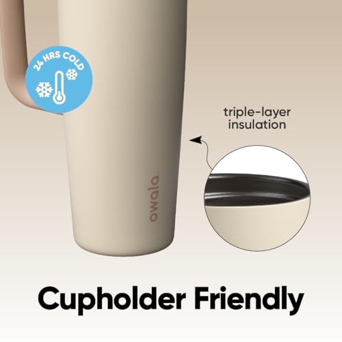 Image of Owala FreeSip Tumbler Insulated Stainless Steel Water Bottle with Built-in Straw and Side Handle, For Travel, Work, School, and Sports, 30oz, BPA Free, Leak Proof, Lightly Toasted
