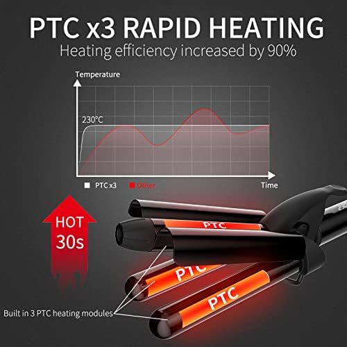 3 Barrel Hair Curling Iron Wand, Professional 22mm Advanced PTC Fast Heating Hair Waver Curler Upgrade Wheel Control LCD Display Ceramic Tourmaline Hair Wavig Styling Tools