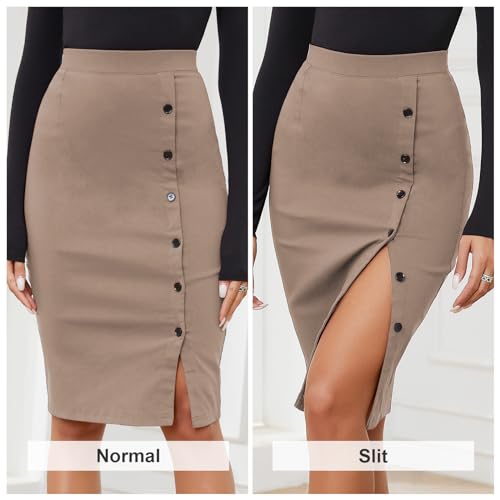 Byinns Women's 2025 High Waist Pencil Skirt Button Slit Work Skirts Plaid Business Bodycon Midi Skirt Knee Length2