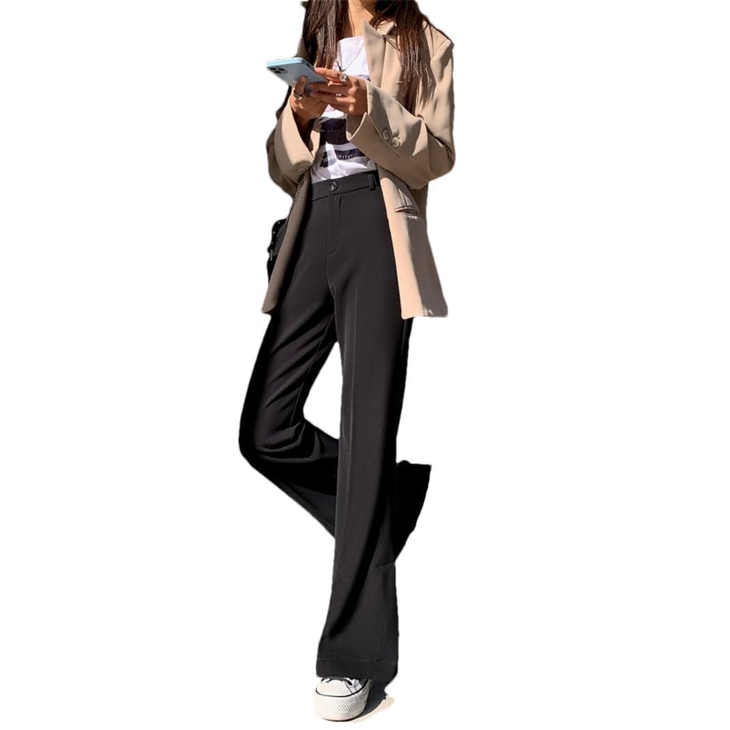 High Waist Slim Female Suit Pants Casual Pockets Split OL Wide Leg Pants Summer Women Long Trousers