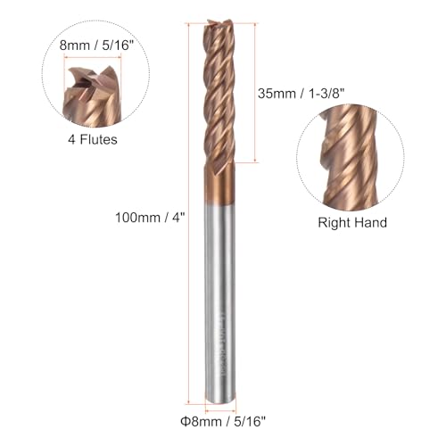 Image of HARFINGTON 5pcs Carbide Square End Mills 8mm (5 /16 inch) Dia 8mm (5 /16 inch) Shank 100mm (4 inch) Extra Long HRC55 TiSiN Coated Micro-Grain Tungsten Carbide 4 Flutes Milling Bit Cutter
