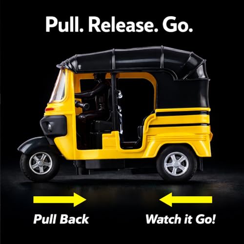 Image of Auto Rickshaw Toy for Kids| Pull-Back Action Three-Wheeler Vehicle Toy| Durable ABS Plastic City Toy for Boys & Girls (3+ Years)|Yellow