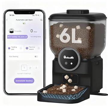 Pet Alimentador Automático Inteligente 6L para Gatos e Cães com WiFi 2.4G e Câmera, Comedouro Programável com Pote de Aço Inox, Food Dispenser Eletrônico (Geométrico)